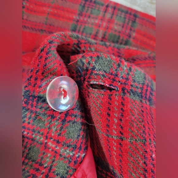 Carroll Reed Vintage Red Green Plaid Fringe Wrap Skirt Size 10 - Picture 4 of 11